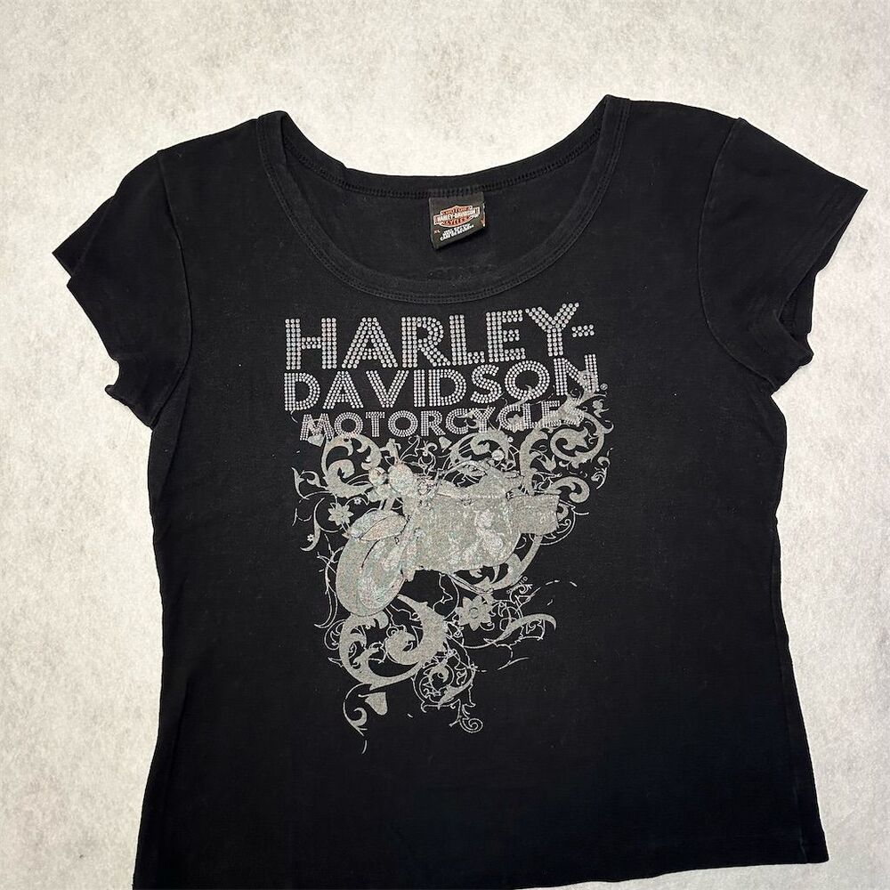 Harley-Davidson Women's XL Black‎ Rhinestone T-Shirt  Cowboy Austin TX Vintage